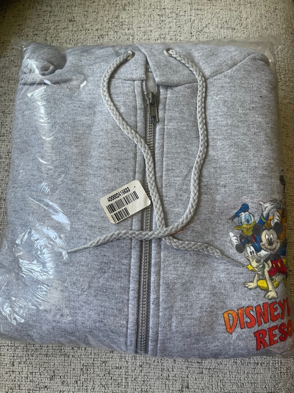 Disney Gray Zip-Up Hoodie with Mickey & Friends Embroidery